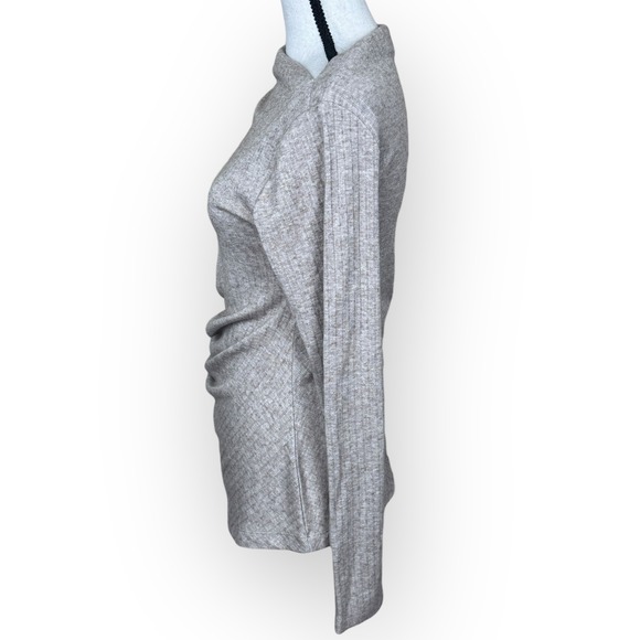 LOFT Womens Size Medium Ribbed Cowl Neck Long Sleeve Ruched Shirt Top Neutral - Picture 7 of 7